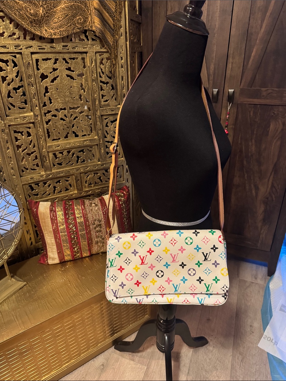 Luxury cross Canvas Crossbody Bag - White multicolored